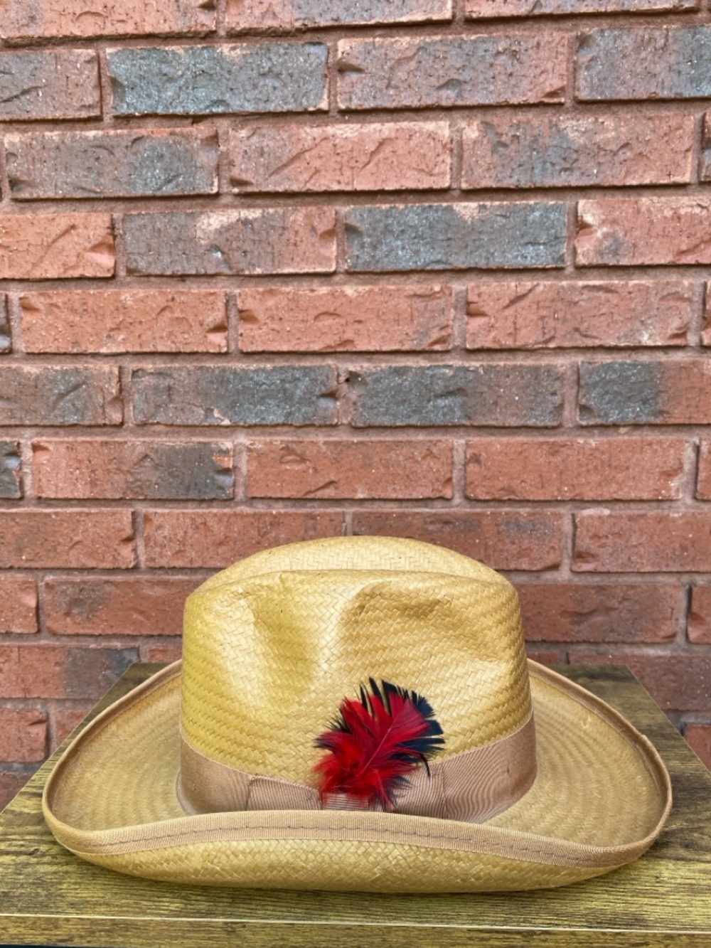 Park Royal Hats Straw Fedora with Red & Navy Feather